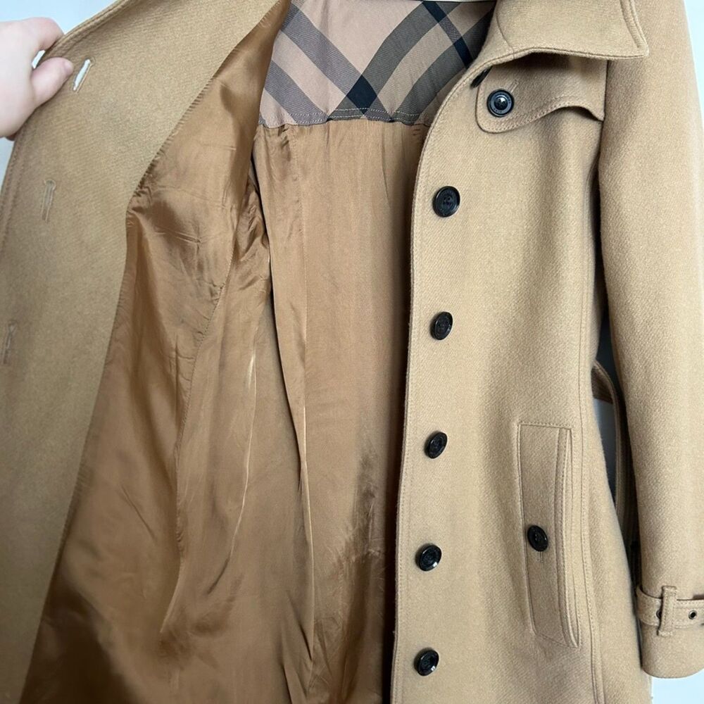Burberry Camel Wool Coat Trench with Removable Collar and Belt - Picture 6 of 13